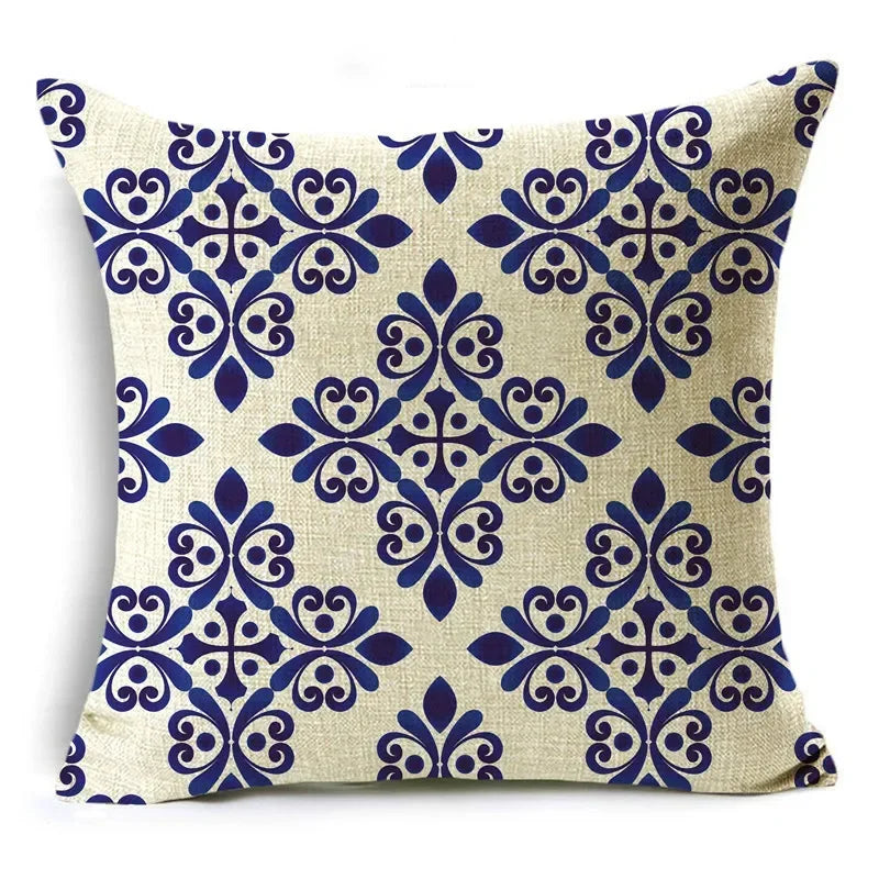 Axyaa Blue & White Porcelain Pattern Pillowcase - Sofa Decor 40cm/45cm/50cm