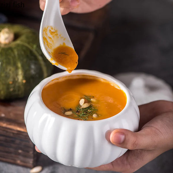 Axya Ceramic Pumpkin Soup Bowls with Lid - Restaurant Specialty Tableware