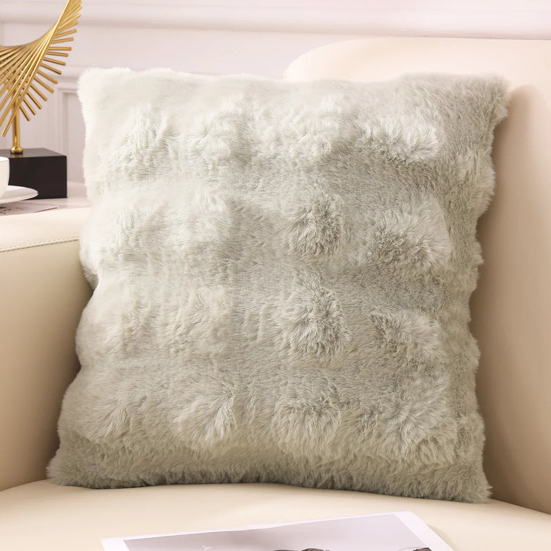 Axyaa Plush Faux Rabbit Fur Throw Pillow Covers