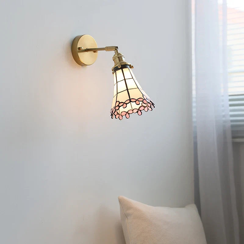 Axyaa Nordic LED Wall Light White & Pink Glass Flower Lampshade – Modern Kitchen Bathroom Stair Lighting