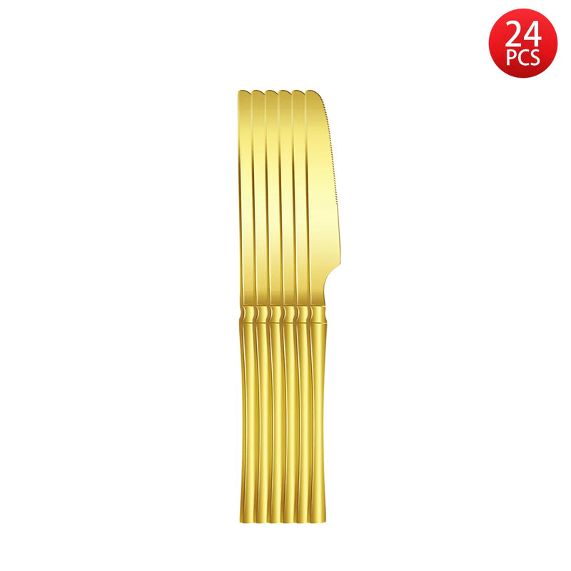 Axyaa Gold Stainless Steel Cutlery Set - Knife Fork Spoon in 5/6/20/30pcs