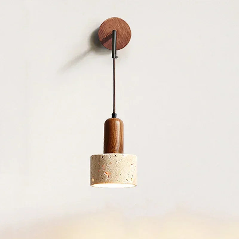 Wabi Sabi Natural Stone Wall Lamp, Retro Peach Wood Color, LED Sconce Light