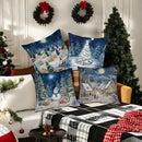 Axyaa Snowy Village & Christmas Tree Pillow Covers - Sofa Bedroom Car Cushion Cover