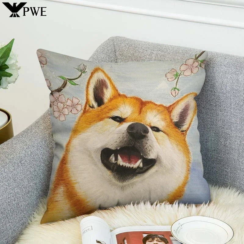 Axyaa Shiba Inu Pillow Cover for Decorative Home and Car Cushions