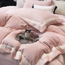 Axyaa Winter Thickened Carved Milk Fleece 4-Piece Set Coral Fleece Bedding