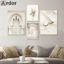 Islamic Beige Flower Canvas Print Mosque Door Wall Art Bohemia Pictures for Modern Home Decor by Axyaa