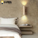 Axyaa Yellow Travertine Stone & Wood Wall Lamp Sconce for Bedroom Living Room