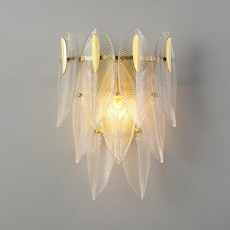 Axyaa Modern Luxury Feather Leaves LED Wall Lamp for Bedroom and Living Room