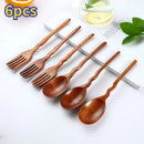 Axyaa Solid Wood Long Handle Spoon and Fork Set - Household Tableware