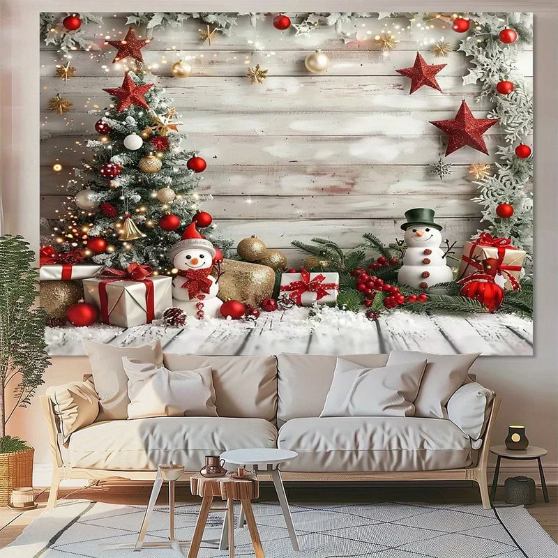 Christmas Party Background Cloth with Snowman & Gift Pattern, Axyaa Brand Home Decor