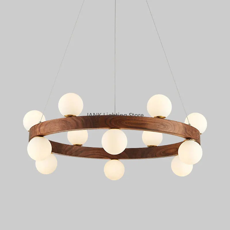 Modern White Glass Walnut Pendant Chandelier for Living Dining Room - Axyaa