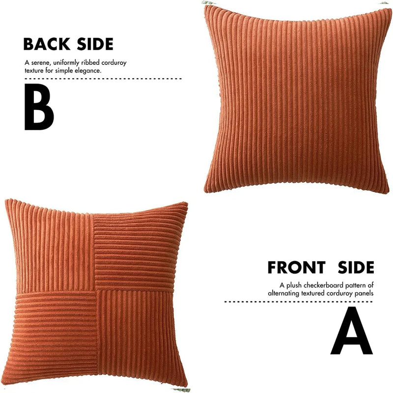 Axyaa Rust Boho Corduroy Throw Pillow Cover 18x18 Inch Terracotta Accent Case