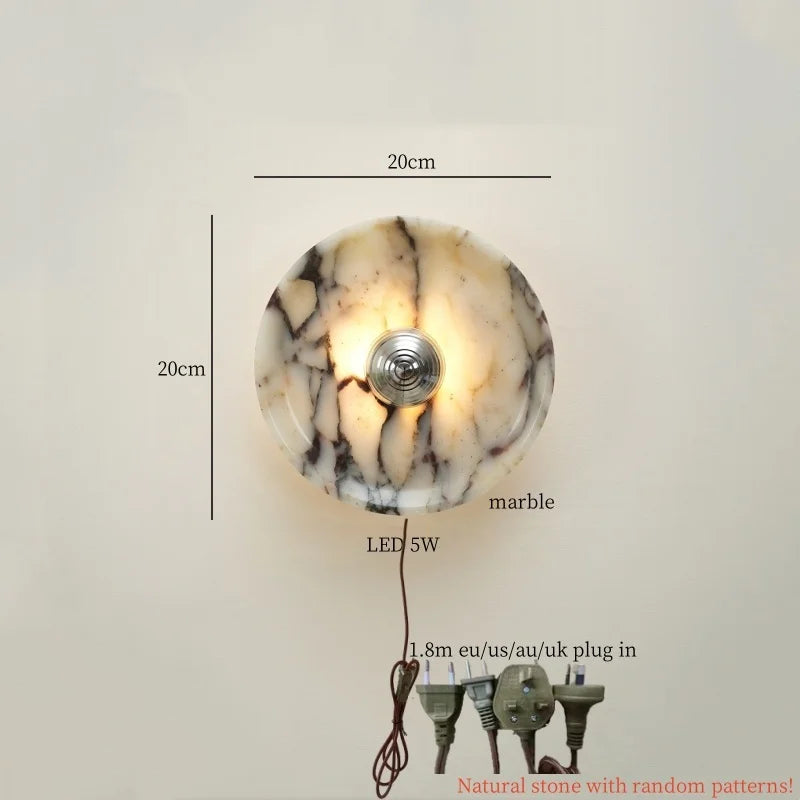 Axyaa Circular Marble LED Wall Lamps Nordic Minimalism Living Room Lights