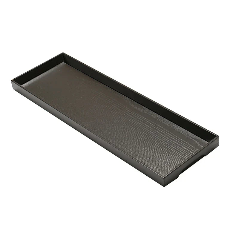 Axya Japanese Style Black Wooden Tray, 66cm Rectangle Coffee Tea Set Plate