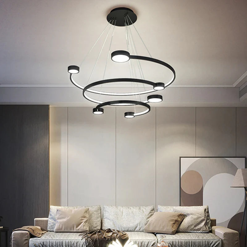 Modern Nordic LED Chandelier by Axyaa - Round Rings for Dining and Living Room