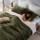 Axyaa Dark Green Velvet Stripe Stitch Queen Quilt