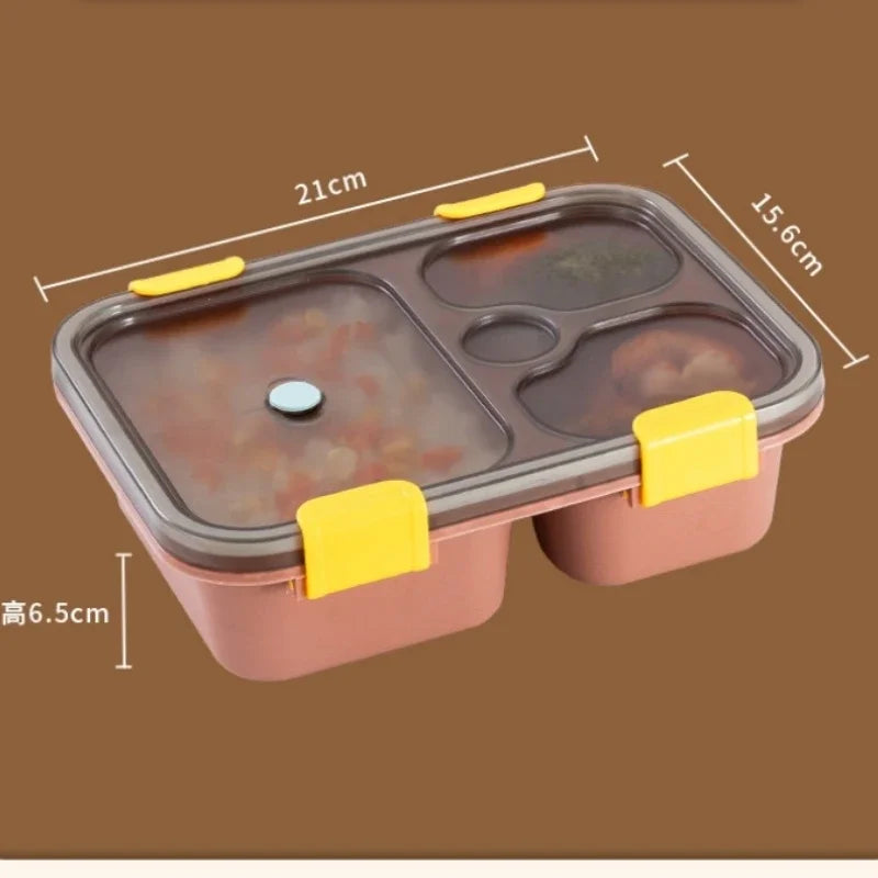 Axyaa 3-Grid Bento Box with Spoon | Microwaveable Lunch Container & Tableware