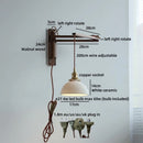 Axyaa Walnut Wood LED Wall Lamp with Switch, Ceramic Japan Style, Interior Living Room Light