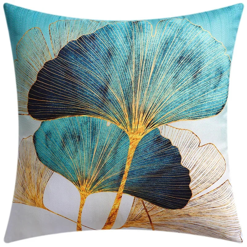Yellow Grey Flower Pillowcase 45cm Double-Sided Print Cover for Home Decor by Axyaa
