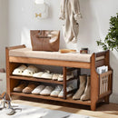 Axyaa Bamboo Shoe Storage Bench with Hidden Drawer and Organizer