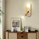 Axyaa Rotating LED Wall Sconce White Glass Yellow Travertine Wood Stair Light