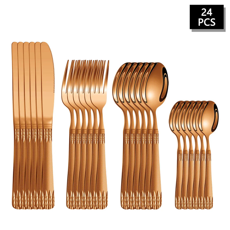 Axyaa Rose Gold Stainless Steel Cutlery Set - 24pcs Family Hotel Dining Kit