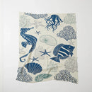 Axyaa Coastal Ocean Knit Throw Blanket - Sea Shell, Starfish Coral Design