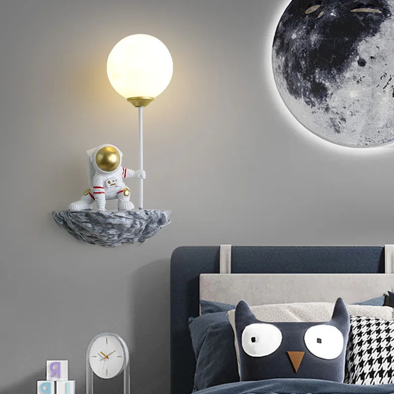 Axyaa Astronaut Wall Light for Boys Room: Resin, G9 Bulb, Bedside Night Lamp