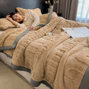 Axyaa Cozy Coral Fleece Velvet Blanket Set with Letter Jacquard - Plush Throw & Pillow Cover