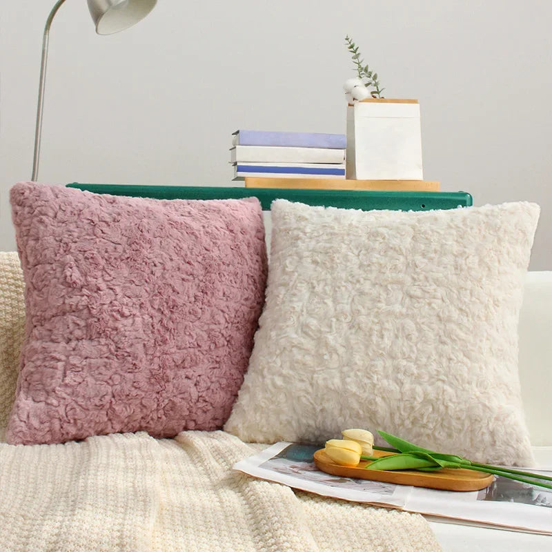 Axyaa White/Pink 45x45 Plush Cushion Cover for Living Room Sofa Couch Office