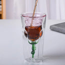 Axyaa 200ml Pink Rose Double Wall Coffee Wine Glasses Cup