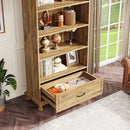 Axyaa 6-Shelf Bookcase with Drawer: 71 Inch Tall, Solid Wood Legs, 6-Tier Open Display