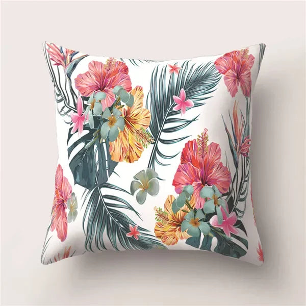 Tropical Cactus Flower Cat Print Pillow Cover 45X45CM for Home Sofa Chair