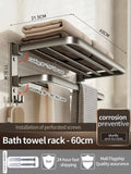 Axyaa Grey/Black Aluminum Towel Rack - Wall-Mounted Bathroom Storage