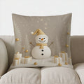 Axyaa Snowman & Gifts Gold Decor Cushion Cover for Sofa, Bedroom, Car