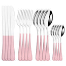 Axyaa 16-Piece Pink Gold Stainless Steel Cutlery Set - Dinnerware Flatware Tableware Kit