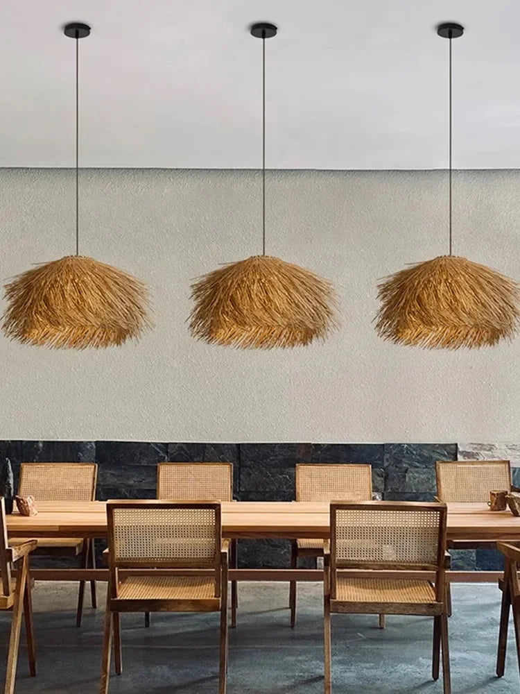 Axyaa Wabi Sabi Retro LED Pendant Lights - Hand Woven Rattan Chandelier