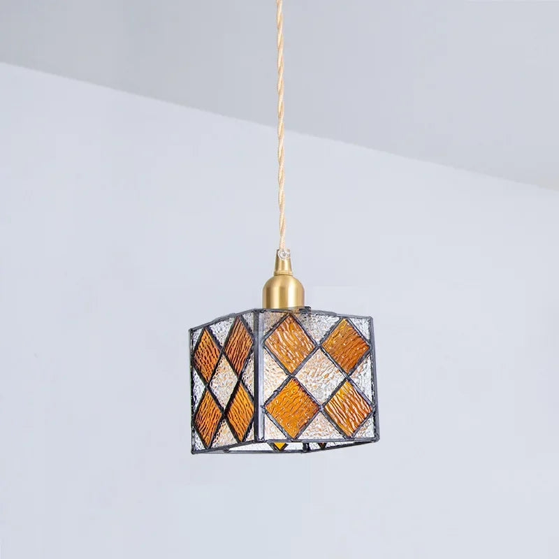 Axyaa Tiffany Cube Pendant Chandelier Stained Glass Light Fixture for Home Decor