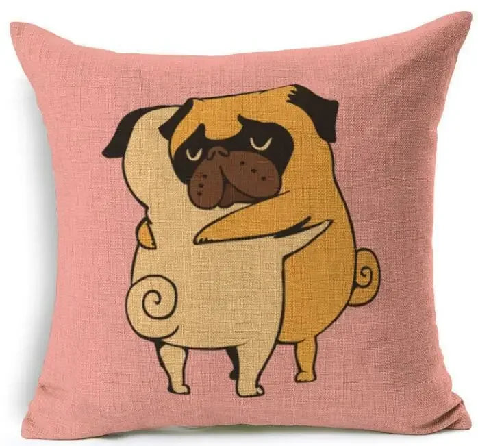 Square Linen Pug French Bulldog Pillow Cover by Axyaa