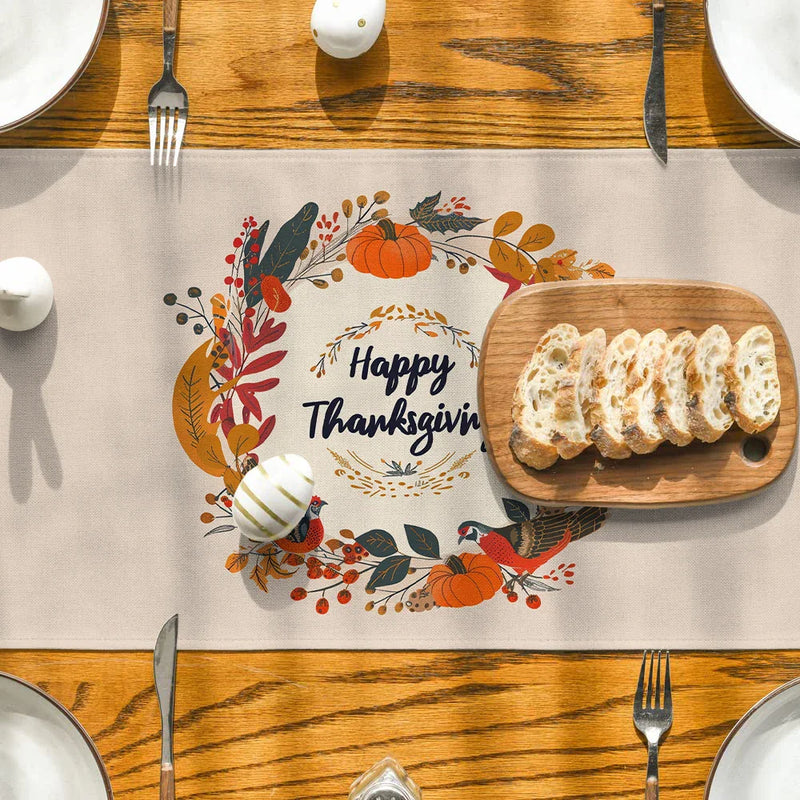 Axyaa Thanksgiving Plants Garland Pumpkin Bird Table Runner for Kitchen Dining Decor