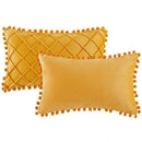 Axyaa Velvet Yellow Lumbar Pillow Cover with Pompoms & Tassels