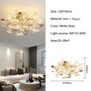 Axyaa Gold Branches Chandelier With Porcelain Leaves - Luxury Living Room Decor