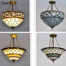 Axyaa Mediterranean Stained Glass Chandelier Pendant Light for Living Room