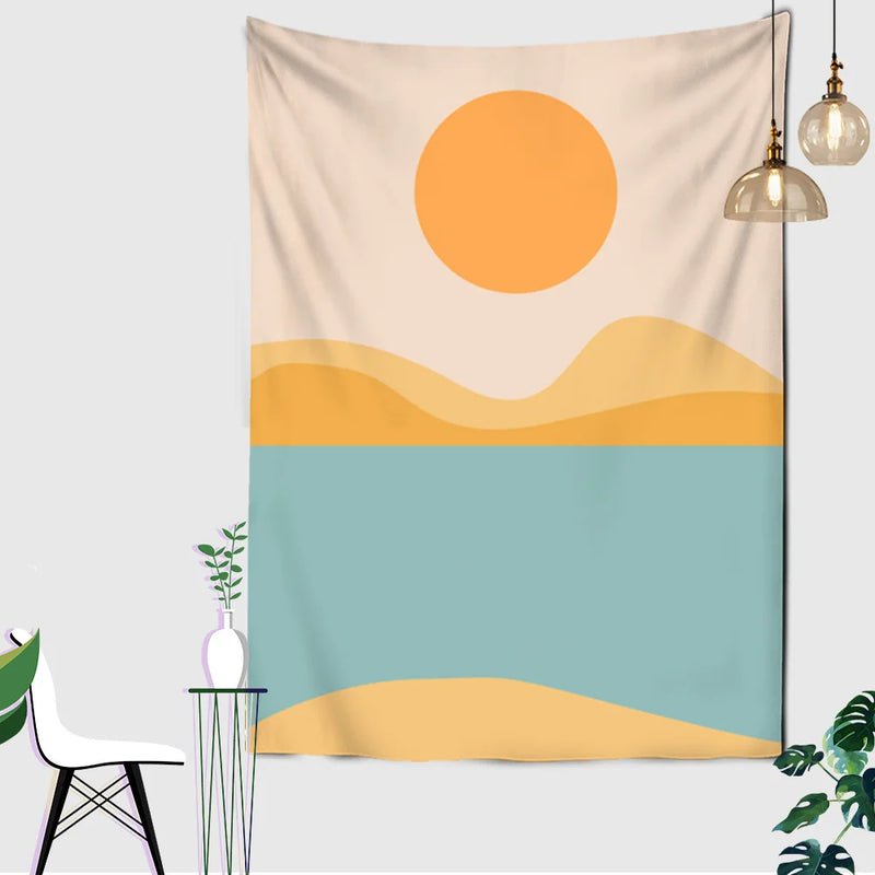 Axyaa Mountain Sunset Abstract Landscape Wall Tapestry: Hanging Art Bedspread Yoga Mat
