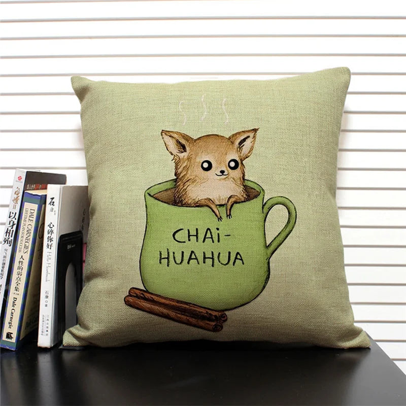 Axyaa Cartoon Animal Print 45x45cm Linen Cushion Cover - Sofa, Car, Chair Pillow Case