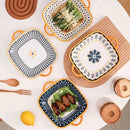 Axyaa Ceramic Square Salad Plate with Handles, Kitchen Utensil, Italian Pasta Plate