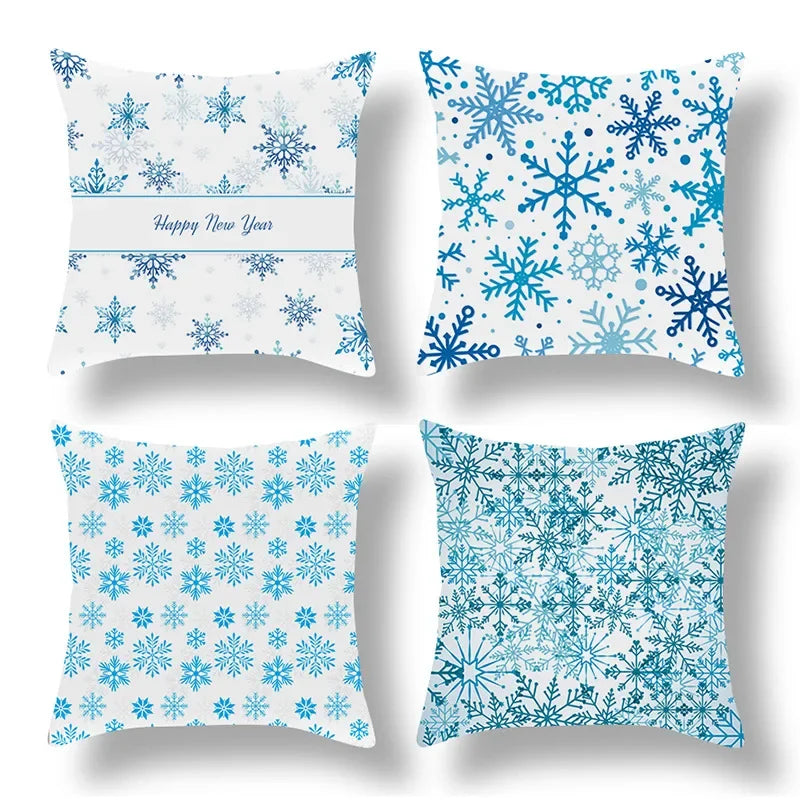 Axyaa Blue Ornament Pillowcase: Festive Home Decor Cushion Cover for Christmas & New Year