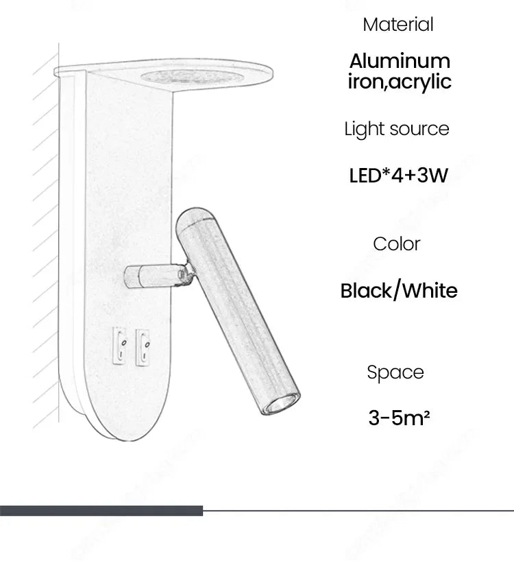 Nordic Bedside Sconce Wall Light Rotatable for Living Room by Axyaa