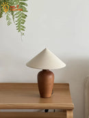 Axyaa Walnut Linen Table Lamp LED E27 Bedroom Bedside Minimalist Design