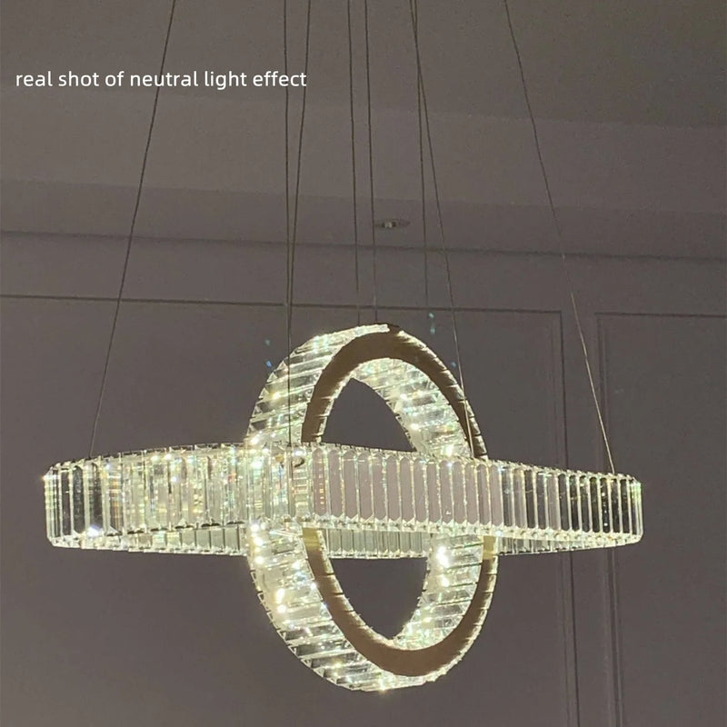 Axyaa Chrome Gold Steel LED Pendant Light with Dimmable K9 Crystals